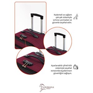 3'lü Valiz Seti 4 Teker Kumaş Valiz Bordo 1081