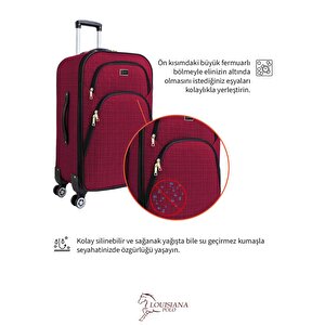 3'lü Valiz Seti 4 Teker Kumaş Valiz Bordo 1081