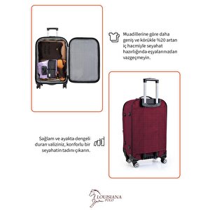 3'lü Valiz Seti 4 Teker Kumaş Valiz Bordo 1081