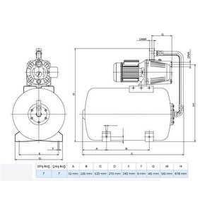 Wilo Initial Aqua Spg 50-3.45 Yatay 50 Lt Tanklı Hidrofor (4 Kat-9 Daire)