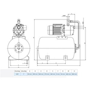 Wilo Initial Aqua Sps 25-5.56 Yatay 25 Lt. Tanklı Hidrofor (7 Kat-10 Daire)