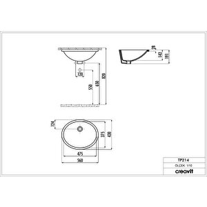 Tp214 Tezgah Altı Oval Lavabo 37*47 Cm Beyaz