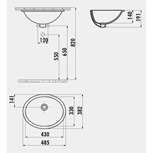 Tp211 Tezgah Altı Oval Lavabo 33*43 Cm Beyaz