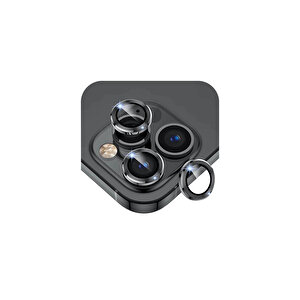 Iphone 15 Pro / 15 Pro Max  İle Uyumlu Darbeye Dayanıklı Safir Kamera Lens Koruyucu Titanyum Siyah