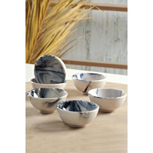 Lissa Çerezlik Takımı 6 Parça El Yapımı Sosluk, Seramik Kahvaltılık Seti, Porselen Lokumluk Takımı Mavi