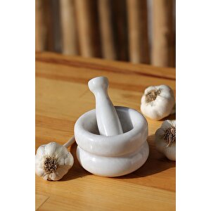 Mermer Havan Seti Orta Boy Doğaltaş Mermer Havan Seti 9 X 7 Cm Beyaz