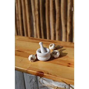 Mermer Havan Seti Orta Boy Doğaltaş Mermer Havan Seti 9 X 7 Cm Beyaz
