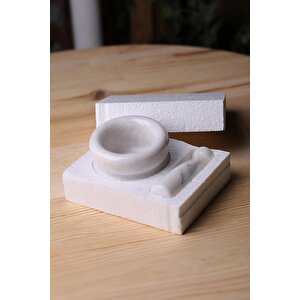 Mermer Havan Seti Orta Boy Doğaltaş Mermer Havan Seti 9 X 7 Cm Beyaz