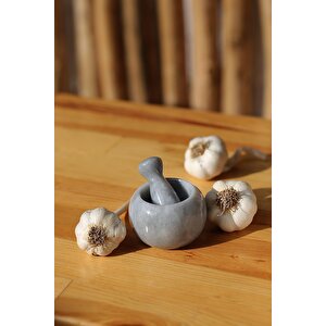Mermer Havan Seti Küçük Boy Doğaltaş Mermer Havan Seti 8 X 8 Cm Gri
