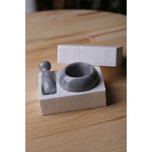 Mermer Havan Seti Küçük Boy Doğaltaş Mermer Havan Seti 8 X 8 Cm Gri
