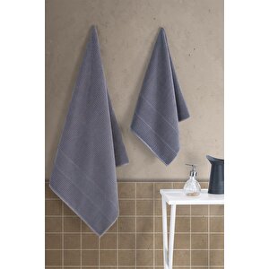 Royal | 50x90 - 70x140 Cm 2'li  Banyo Havlu Seti, %100 Pamuklu Havlu Takımı Antrasit