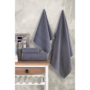Royal | 50x90 - 70x140 Cm 4'lü  Banyo Havlu Seti, %100 Pamuklu Havlu Takımı Antrasit