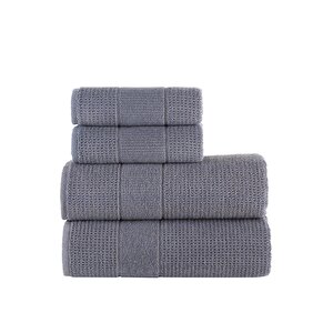 Royal | 50x90 - 70x140 Cm 4'lü  Banyo Havlu Seti, %100 Pamuklu Havlu Takımı Antrasit