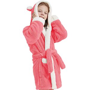 Bunny Kapşonlu Unisex Wellsoft Çocuk Peluş Sabahlık | Bornoz Pembe 01