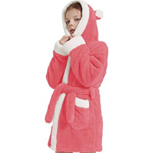 Bunny Kapşonlu Unisex Wellsoft Çocuk Peluş Sabahlık | Bornoz Pembe 01