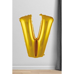 V Harfi Folyo Balon Gold 100 Cm 40 Inç 1 Metre Altın