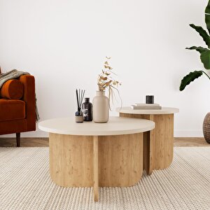 Beca O0040 Orta Sehpa 56 cm Kumtaşı Üst-Meşe Ayak
