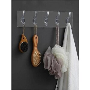 2 Adet Kendinden Yapışkanlı 5'li Şeffaf Mutfak Askısı Şeffaf Banyo Askısı Yapışkanlı Askı