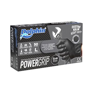 Nitril Powergrip Ekstra Kalın Elmas Dokulu Eldiven Siyah Large Büyük Boy  50'li 20 Paket