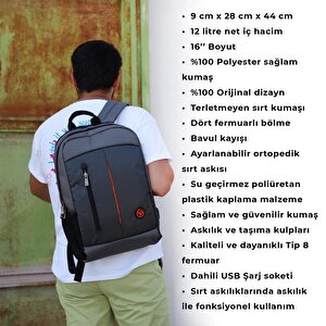 Npo Citylifeplus Smart 16" Çift Ana Bölmeli Notebook Sırt Çantası-gri