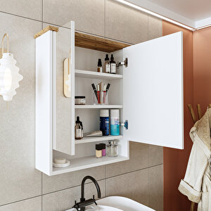 Roomart Banos Banyo Kulpsuz 2 Kapaklı Mat Beyaz Mdf 62 Cm Aynalı Banyo Üst Dolabı