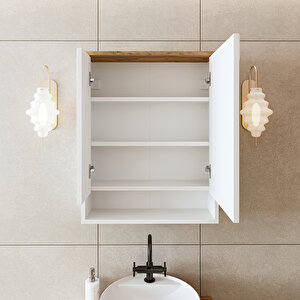 Roomart Banos Banyo Kulpsuz 2 Kapaklı Mat Beyaz Mdf 62 Cm Aynalı Banyo Üst Dolabı
