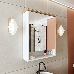Roomart Banos Banyo Kulpsuz 2 Kapaklı Mat Beyaz Mdf 62 Cm Aynalı Banyo Üst Dolabı