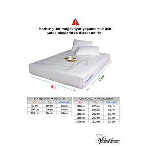 %100 Pamuklu Kapitone, Fitted Full Kenar, Sıvı Geçirmez, Tek Kişilik Yatak Koruyucu Alez 70x140 cm