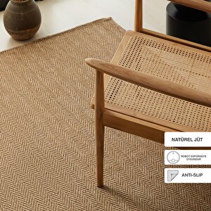 Jüt Görünümlü Naturel Renk Balıksırtı Halı Kilim 200 x 290 Cm