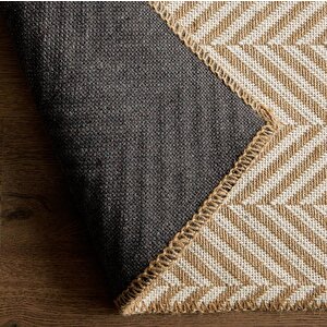 Ekru Renk Balıksırtı Jüt Halı Kilim 200 x 290 Cm