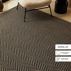 Siyah Renk Balıksırtı Jüt Halı Kilim 200 x 290 Cm