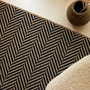 Siyah Renk Balıksırtı Jüt Halı Kilim 200 x 290 Cm
