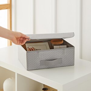 Çekmece İçi Gri Balıksırtı Kapaklı Kutu 30 x 23 x 11 Cm