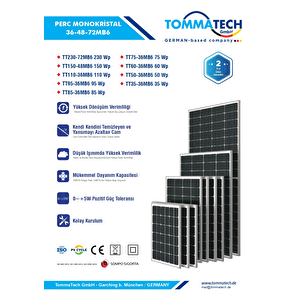Tommatech 150 W Watt 48pm M6 Half Cut Multibusbar Güneş Paneli Solar Panel Monokristal