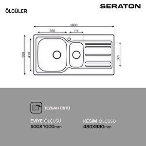 SERATON Noah Serisi 1.5 Göz Damlalıklı 50x100 Eviye Beyaz