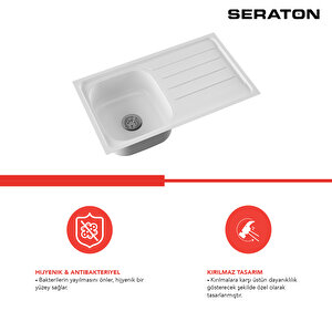 SERATON Noah Serisi Tek Göz Damlalıklı 50x86 Eviye Beyaz
