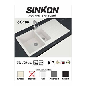 Si̇nkon Beyaz Granit Evye 50x100 / 1,5 Göz - Sg100 - Sinkon