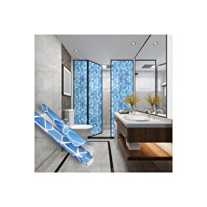Mavi Vitray Desenli Kendinden Yapışkanlı Folyo, Ofis, Banyo, Duşakabin Cam Kaplama Folyosu 0902