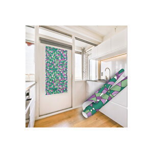 Yeşil Mor Vitray Görünümlü Cam Kaplama Folyosu, Kendinden Yapışkanlı Folyo, Su Geçirmez 0909 90x1500 cm