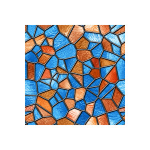 Mavi Turuncu Mozaik Yapışkanlı Folyo, Dekoratif, Su Geçirmez Cami Duşakabin Kaplama Filmi 0914 90x1500 cm