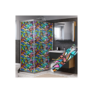 Üçgen Mozaik Desenli Şeffaf Yapışkanlı Cam Folyosu, Duşakabin, Mutfak, Banyo, Ofis Camı Kaplama 0935 45x1500 cm 