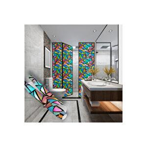 Üçgen Mozaik Desenli Şeffaf Yapışkanlı Cam Folyosu, Duşakabin, Mutfak, Banyo, Ofis Camı Kaplama 0935