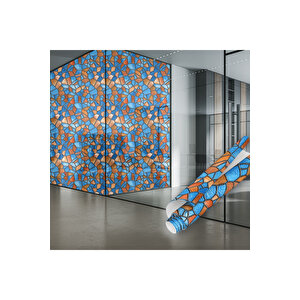 Mavi Turuncu Mozaik Yapışkanlı Folyo, Dekoratif, Su Geçirmez Cami Duşakabin Kaplama Filmi 0914 90x500 cm 