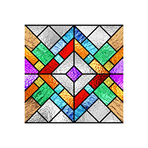 Geometrik Desenli Şeffaf Yapışkanlı Cam Folyosu, Renkli Vitray Görünümlü Yapışkan Sticker 0936 45x1500 cm 