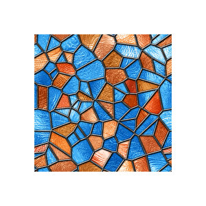 Mavi Turuncu Mozaik Yapışkanlı Folyo, Dekoratif, Su Geçirmez Cami Duşakabin Kaplama Filmi 0914 45x500 cm 