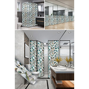 Renkli Yaprak Desenli Şeffaf Yapışkanlı Cam Folyosu, Duşakabin, Mutfak, Banyo, Ofis Kaplama 0933 90x500 cm 