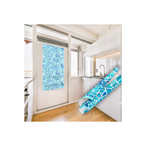 Mavi Mozaik Taş Desenli Kendinden Yapışkanlı Folyo, Şeffaf Ofis, Banyo Mutfak Duşakabin Folyosu 0904
