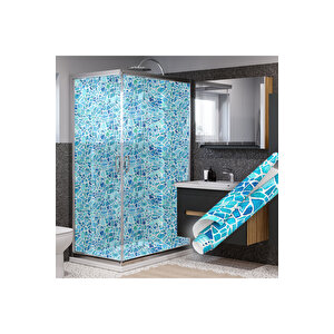 Mavi Mozaik Taş Desenli Kendinden Yapışkanlı Folyo, Şeffaf Ofis, Banyo Mutfak Duşakabin Folyosu 0904