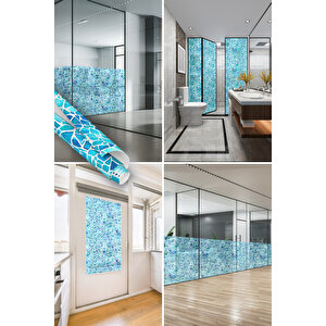 Mavi Mozaik Taş Desenli Kendinden Yapışkanlı Folyo, Şeffaf Ofis, Banyo Mutfak Duşakabin Folyosu 0904 90x500 cm 