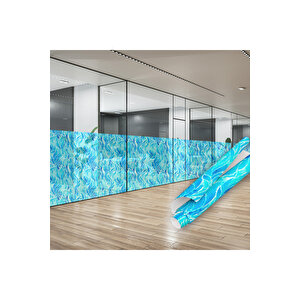 Su Görünümlü Mavi Şeffaf Yapışkanlı Folyo, Duşakabin, Mutfak, Banyo, Ofis Camı Kaplama Folyosu 0910 90x1500 cm